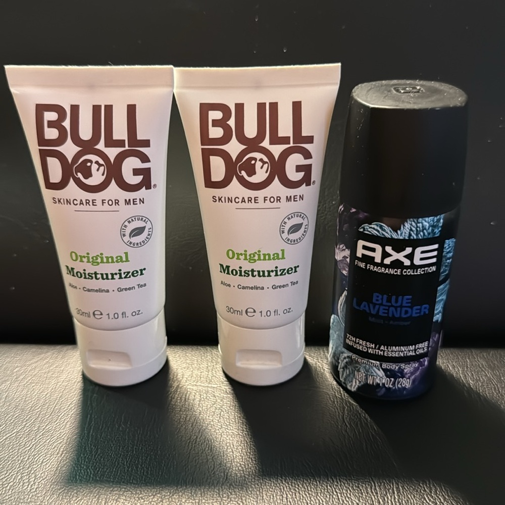🆕 Men’s Travel Lot: BULLDOG Men’s Original Moisturizer x2 + Blue Lavender AXE